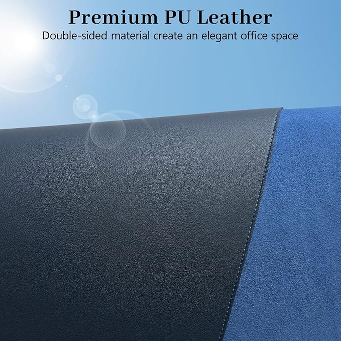 Dark Blue Leather Desk Mat Large Mouse Pad, Waterproof Desk Pad for Keyboard and Mouse, Non-Slip Computer Desk Protector, Smooth Mouse Movement Desk Mat for Home and Office(23.6"×13.8")