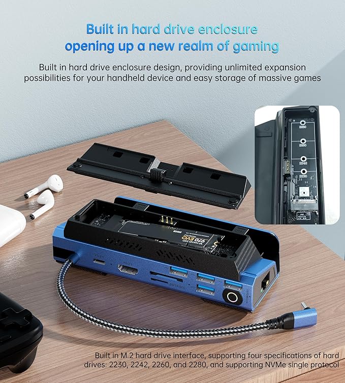 14 in 1 Steam Deck Docking Station with Dismantling Cool Fans M.2 NVMe Enclosure,4K@60Hz,1000Mbs Ethernet,SD/TF,4 USB A,100W PD Charging 40Gbps Adapter for Steam Deck/Rog Ally/Switch/Legion Go