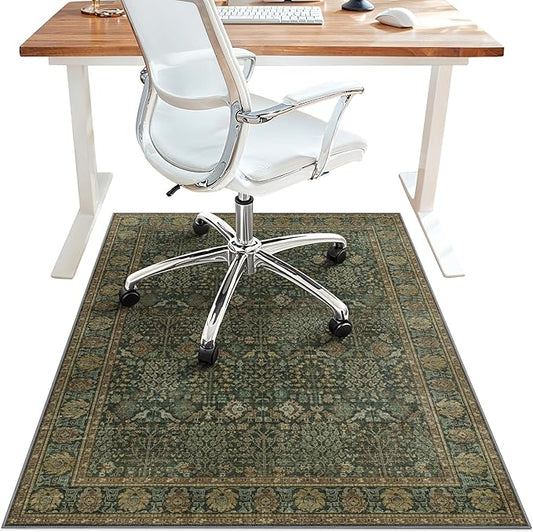 36"x48" Office Chair Mat for Hardwood Tile Floor, Under Desk Carpet Protector for Rolling Computer Chair Mat, Machine Washable Area Rug, Anti-Slip 1/5" Thick Low Pile Thin Vinyl Floor Mat, Dark Brown