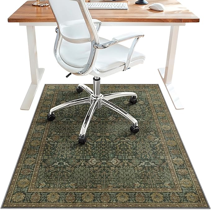 48"x60" Office Chair Mat for Hardwood Tile Floor, Under Desk Carpet Protector for Rolling Computer Chair Mat, Machine Washable Area Rug, Anti-Slip 1/5" Thick Low Pile Thin Vinyl Floor Mat, Dark Brown
