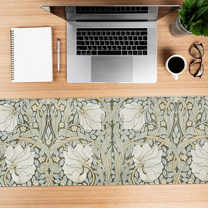 Green Boho Mouse Pad Large, Vintage Flroal Desk Mat, Abstract Flroal Large Gaming Mouse Matts Aesthetic, Green Desk Accessorie Boho Office Decor for Women Girls 31.5x11.8 in