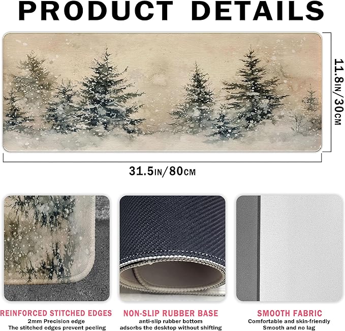 Vintage Winter Decor for Desk Mat Retro Pine Tree Mouse Pads Large, Snowy Forest Big Long Mouse Pad for Computers, Retre Snow Decor Gaming Mousepad XL Xmas Wniter Gifts for Women Girls 31.5x11.8