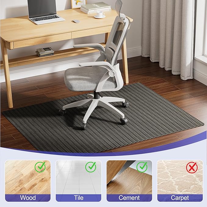 Delamu Office Chair Mat for Hardwood Floor, 36"×48" Floor Protector for Under Desk Computer Rolling Chair Mat, Anti-Slip PVC Chair Mats for Office Home (Black Brown)