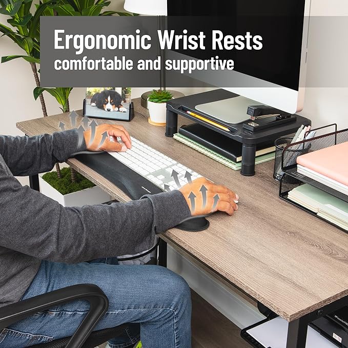 Mind Reader Ergonomic Keyboard and Mouse Wrist Rest Sets, Gaming Accessory, Memory Foam, 16.75" L x 3" W x 0.75" H, 6 pcs, Black
