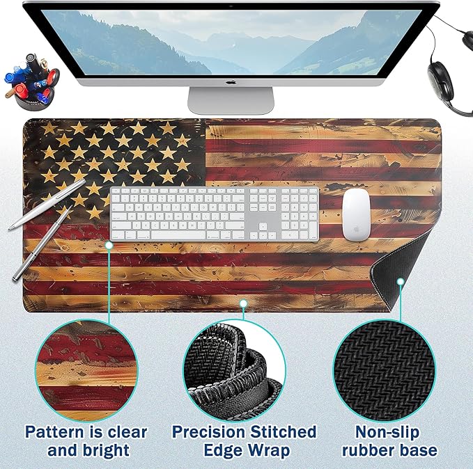 Mouse Pad Gaming - Desk Mat for Keyboard and Mouse - American Antique Flag Large Mouse Pads for Desk, Desks Pad Mat(35.4" X 15.7") with Non-Slip Base, Gaming Mousepad for Game, Office and Home