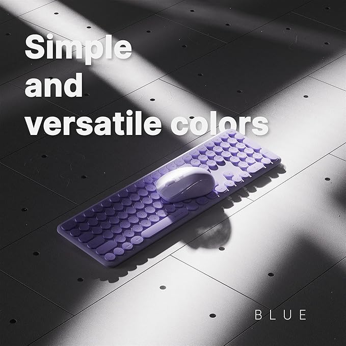 x UBOTIE Wireless Keyboard and Mouse Combo with 110 Round Keycaps, Power Switch, and Scissor-Switch Typing Feel – Ideal for Office Use(Purple)