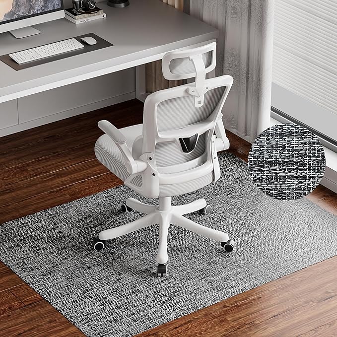 Delamu Office Chair Mat for Hardwood Floor, Non-Slip PVC Woven Computer Desk Chair Mat, 45"×53" Heavy Duty Hard Floor Protector for Rolling Chairs, Black & White, Not for Carpet
