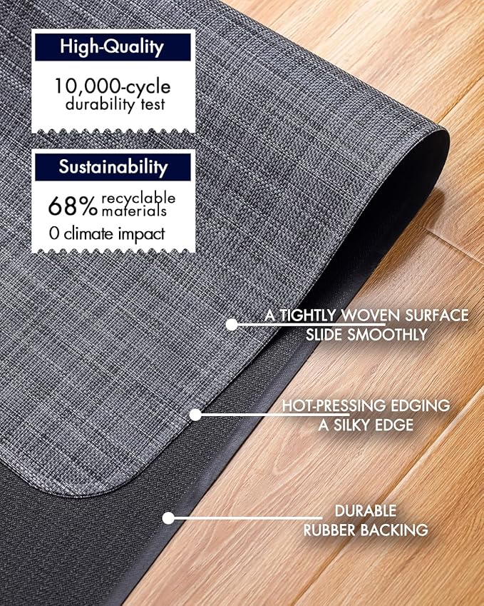 Office Chair Mat for Hardwood Floor Under Desk Computer Rolling Chair Mat for Wood/Tile Floor Non-Slip Heavy Duty Desk Rug PVC Plastic Hard Floor Protector 46"x 60" (Cool Grey)