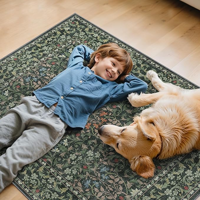 48"x60" Office Chair Mat for Hardwood Tile Floor, Under Desk Carpet Protector for Rolling Computer Chair Mat, Machine Washable Area Rug, Anti-Slip 1/5" Thick Low Pile Thin Vinyl Floor Mat, Moss Green