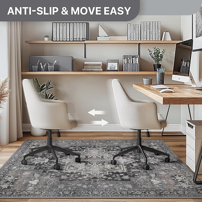 36"x60" Office Chair Mat for Hardwood Tile Floor, Under Desk Carpet Protector for Rolling Computer Chair Mat, Machine Washable Area Rug, Anti-Slip 1/5" Thick Low Pile Thin Vinyl Floor Mat, Black