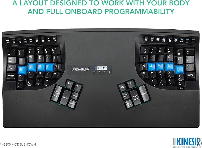 Kinesis Advantage2 Ergonomic Keyboard (KB600), Black top case, Cherry MX Brown Switches, QWERTY keycaps