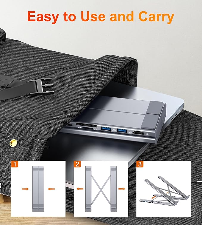 USB C Laptop Docking Station Stand, Dock Tablet Stand, 8 in 1 USB C Hub with 4K HDMI, 2 USB 3.0, PD 100W, Universal Dock Station for MacBook Pro/Air/Dell/HP/Surface/Lenovo, Plug and Play