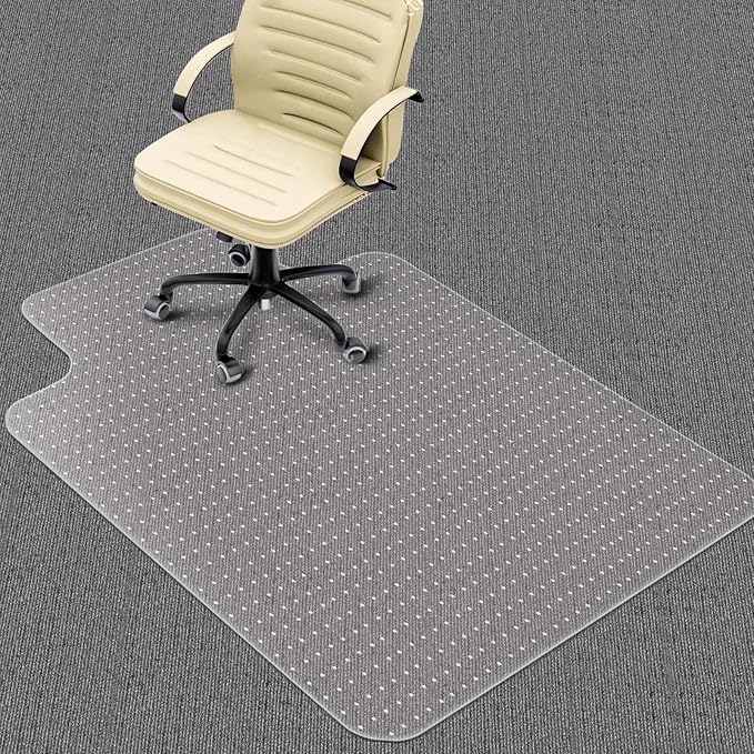Heavy Duty Office Chair Mat for Carpet Floors & Desk Mat for Carpeted Floors - Clear Floor Protector with Extended Lip | Slip-Resistant, Easy Glide 36"x48" for Low/Flat Pile - Home, Office & Gaming
