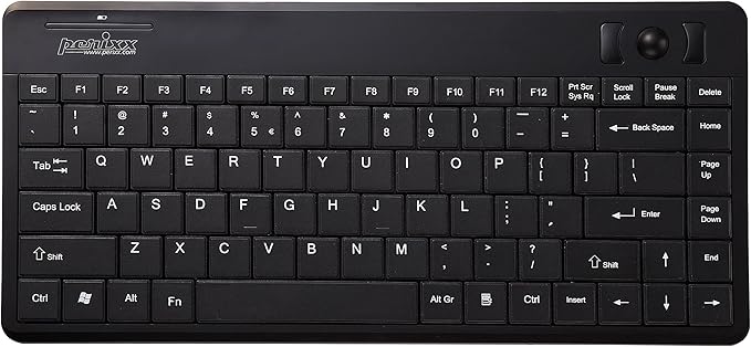 Perixx Periboard-706 Wireless Trackball Mini Keyboard, Build-in 0.55 Inch Trackball for Pointing Feature, Black, US English Layout