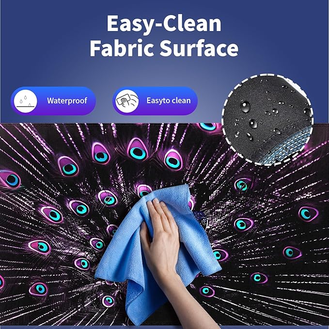 XXL Gaming Mouse Pad with Stitched Edges 31.5 x 11.8 Inches - Gorgeous Purple Black Peacock, Smooth Cloth Surface Natural Anti-Slip Rubber Base Large Desk Mat for PC Office/Home