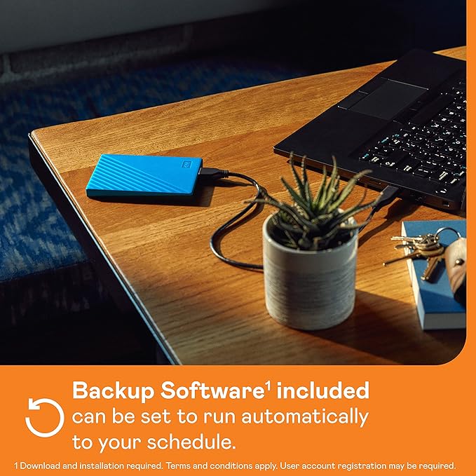 WD 1TB My Passport, Portable External Hard Drive, Blue, backup software with defense against ransomware, and password protection, USB 3.1/USB 3.0 compatible - WDBYVG0010BBL-WESN