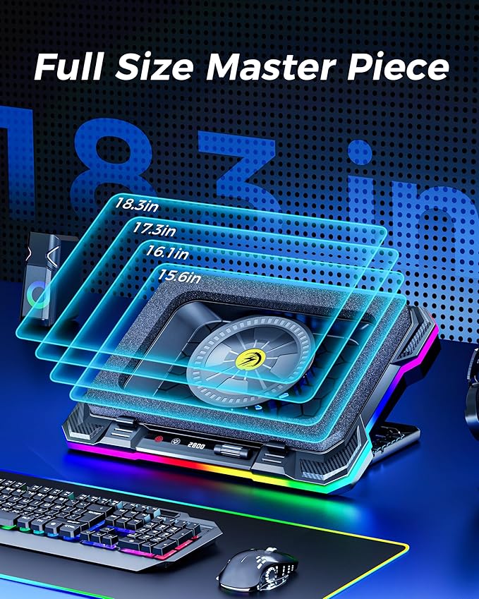 AICHESON Gaming Laptop Cooler Cooling Pad, Ultra Cooling with 10°C-35°C Temperature Drop, RGB Turbo Fan Stand Base for 14-19 inch Computer Laptops