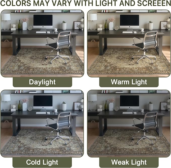 48"x72" Office Chair Mat for Hardwood Tile Floor, Under Desk Carpet Protector for Rolling Computer Chair Mat, Machine Washable Area Rug, Anti-Slip 1/5" Thick Low Pile Thin Vinyl Floor Mat, Brown