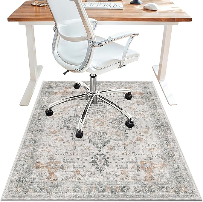 30"x48" Office Chair Mat for Hardwood Tile Floor, Under Desk Carpet Protector for Rolling Computer Chair Mat, Machine Washable Area Rug, Anti-Slip 1/5" Thick Low Pile Thin Vinyl Floor Mat, Taupe