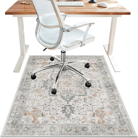 48"x72" Office Chair Mat for Hardwood Tile Floor, Under Desk Carpet Protector for Rolling Computer Chair Mat, Machine Washable Area Rug, Anti-Slip 1/5" Thick Low Pile Thin Vinyl Floor Mat, Taupe