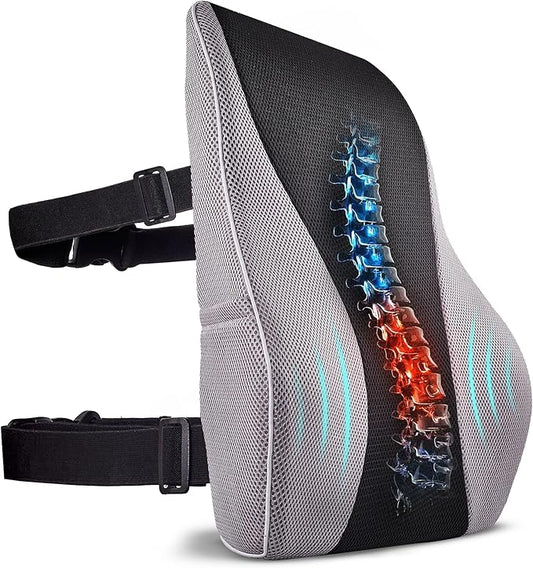 Extra Dense Lumbar Pillow with Double Adjustable Straps - Ergonomic Lumbar Support Pillow for Office Chair, Car, Couch Firm Back Support for Lower Back & Spine Pain Relief Memory Foam Cushion