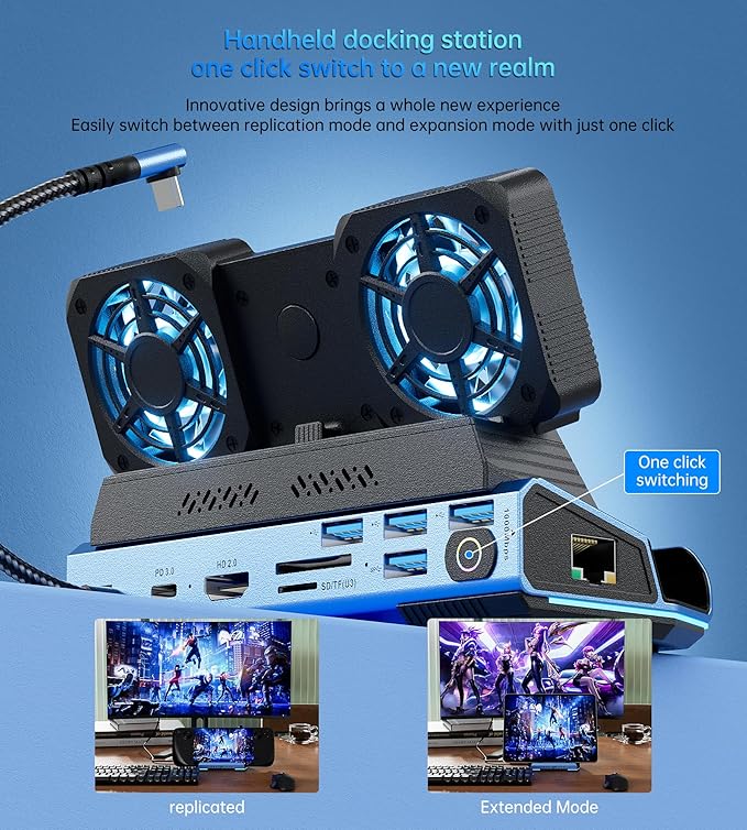 13 in 1 Steam Deck Docking Station with Dismantling Cool Fans M.2 NVMe Enclosure,4K@60Hz,1000Mbs Ethernet,SD/TF,4 USB A,100W PD Charging 40Gbps Adapter for Steam Deck/Rog Ally/Switch/Legion Go