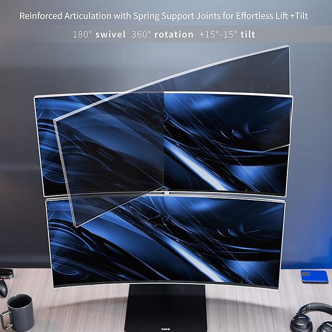 VIVO Freestanding Dual Vertically Stacked Ultra-Wide Monitor Desk Stand, Extra Tall Heavy Duty Adjustable Mount for 2 Ultrawide Screens up to 45 inches, 25 lbs Per Screen Capacity, Black, STAND-V200L