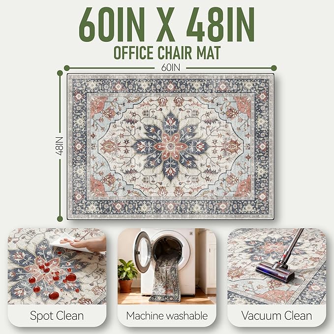 48"x60" Office Chair Mat for Hardwood, Under Desk Chair Mat for Home Office, Anti-Slip Office Rugs for Rolling Chairs, Floor Protector Washable Rugs Orange Multi