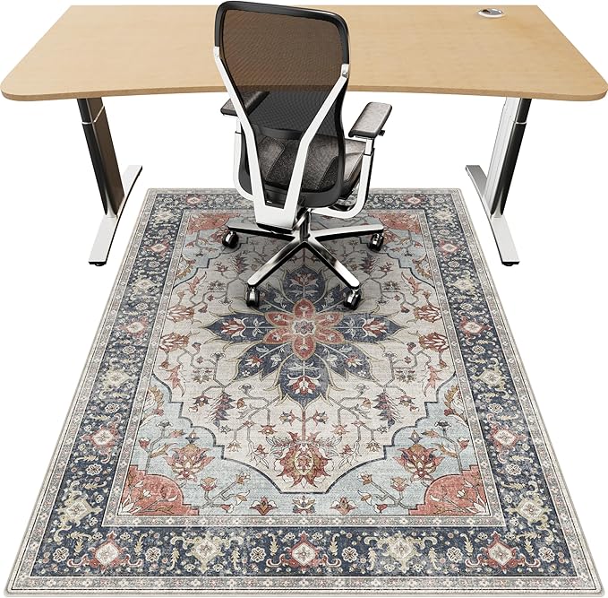 48"x60" Office Chair Mat for Hardwood, Under Desk Chair Mat for Home Office, Anti-Slip Office Rugs for Rolling Chairs, Floor Protector Washable Rugs Orange Multi