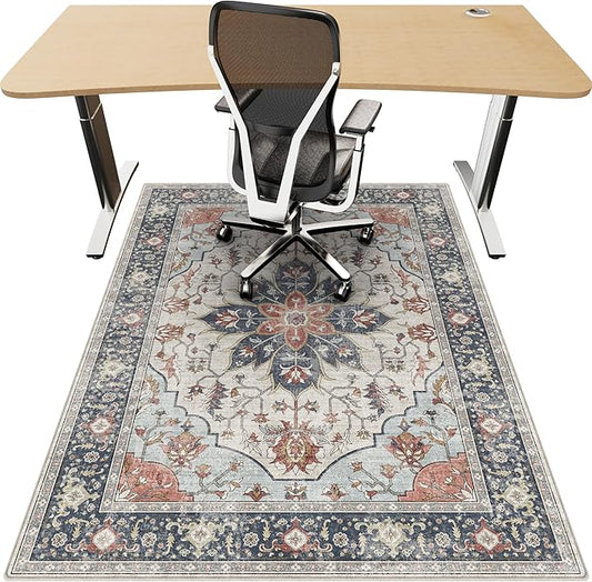 48"x60" Office Chair Mat for Hardwood, Under Desk Chair Mat for Home Office, Anti-Slip Office Rugs for Rolling Chairs, Floor Protector Washable Rugs Orange Multi
