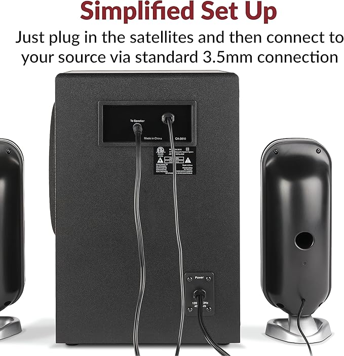 Cyber Acoustics CA-3810 2.1 Multimedia Speaker System with Subwoofer, 80 Watts Peak Power, Strong Bass, Perfect for Music, Movies, and Games