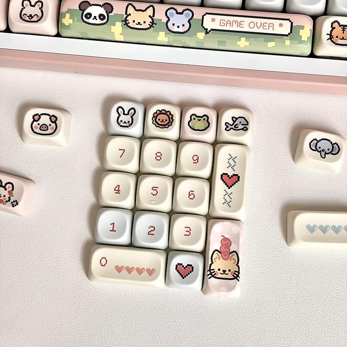COOMICKE 114 Keys Pink Keycaps - Dye-Sublimation PBT Custom Keycap Set for MOA Profile, Cute Anime Customized Pattern Keycaps for MX Switches Mechanical Gaming Keyboard