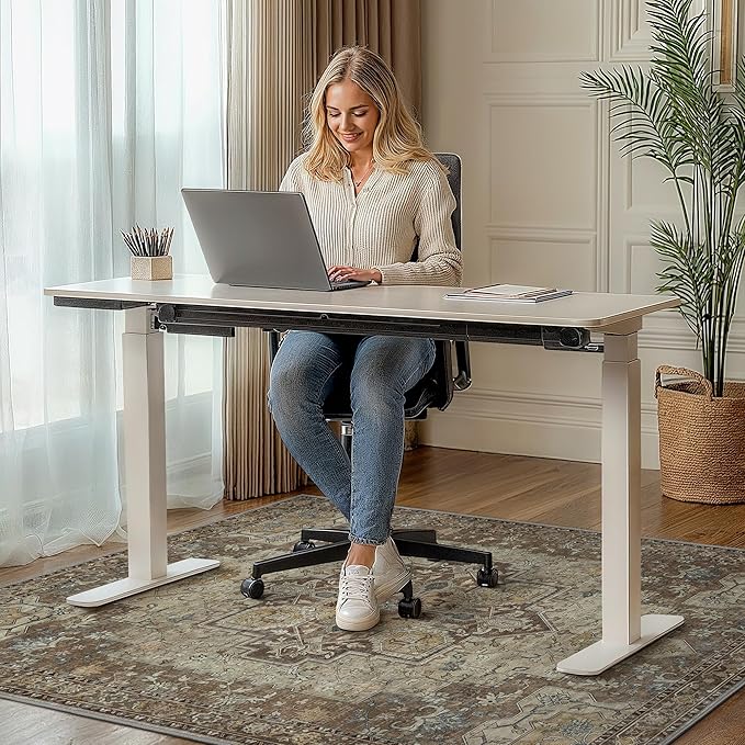 48"x60" Office Chair Mat for Hardwood Tile Floor, Under Desk Carpet Protector for Rolling Computer Chair Mat, Machine Washable Area Rug, Anti-Slip 1/5" Thick Low Pile Thin Vinyl Floor Mat, Brown