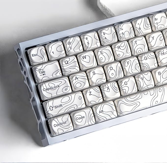 dagaladoo White Topographic Keycap Set, MOA Profile PBT Key caps 60 75 100 Percent,Dye-Sub 129-key Custom Keyboard Keycap for 100% 75% 65% 60% TKL US Layout Mechanical Keyboard