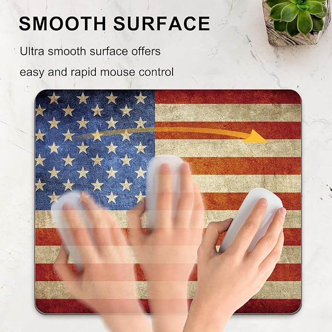 American Flag Mouse Pad Patriotic Rustic USA National Rectangular Cute Laptop Table Mousepad Desk Computer PC Medium Gaming Office Non Slip Fashion Wireless Mat Washable Travel Decor Accessory