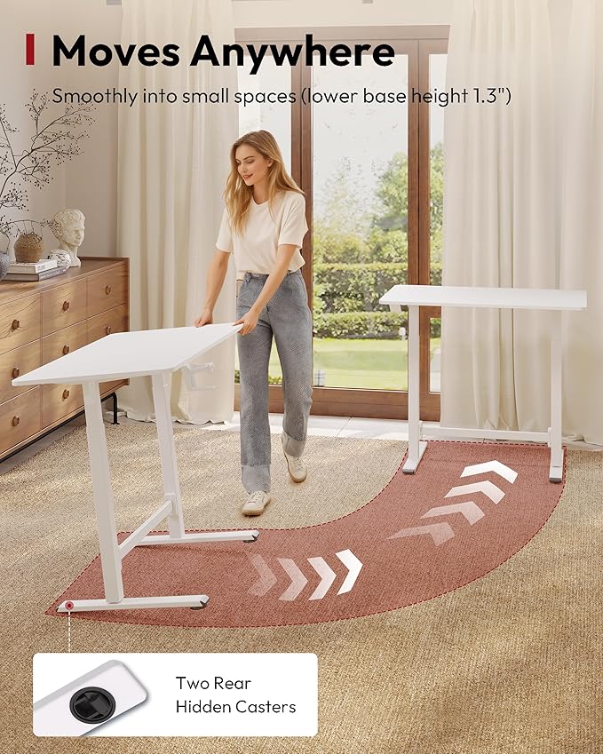 SANODESK Mobile Workstation Standing Desk with Gas-Spring Lift, Rolling Desk 32x20''Adjustable Height, One-Piece Desktop Workstation，Walking Pad & Treadmill Compatible, Portable Home Office