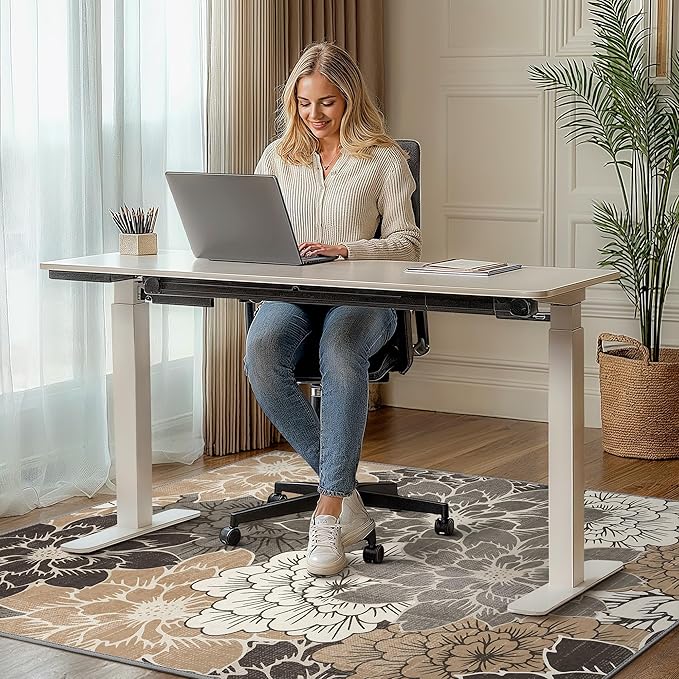 48"x60" Office Chair Mat for Hardwood Tile Floor, Under Desk Carpet Protector for Rolling Computer Chair Mat, Machine Washable Area Rug, Anti-Slip 1/5" Thick Low Pile Thin Vinyl Floor Mat, Grey Beige