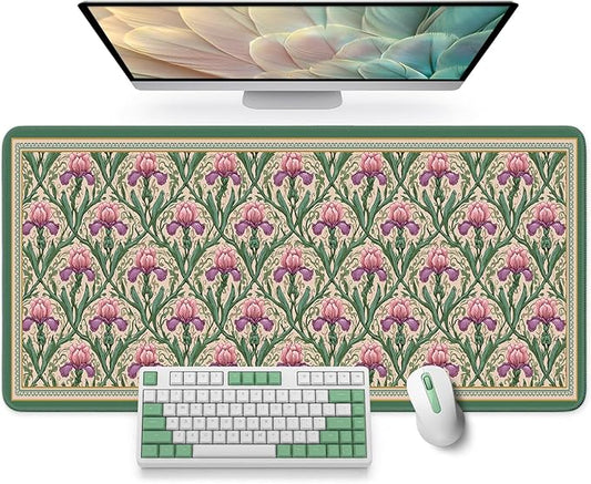 Large Mouse Pad for Desktop, Cute Desk Mat Pad Protector for Work & Gaming, Aesthetic Pretty Anti-Slip Laptop Blotter Cover for Office School Home Supplies, Blush Iris Garden, 31.5" x 11.8"