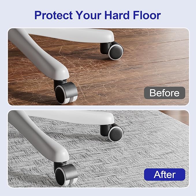 Delamu Office Chair Mat for Hardwood Floor, Non-Slip PVC Woven Computer Desk Chair Mat, 35"×47" Heavy Duty Hard Floor Protector for Rolling Chairs, Light Gray, Not for Carpet