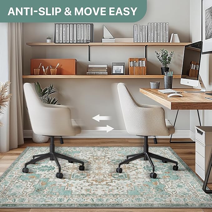 48"x60" Office Chair Mat for Hardwood Tile Floor, Under Desk Carpet Protector for Rolling Computer Chair Mat, Machine Washable Area Rug, Anti-Slip 1/5" Thick Low Pile Thin Vinyl Floor Mat, Cyan