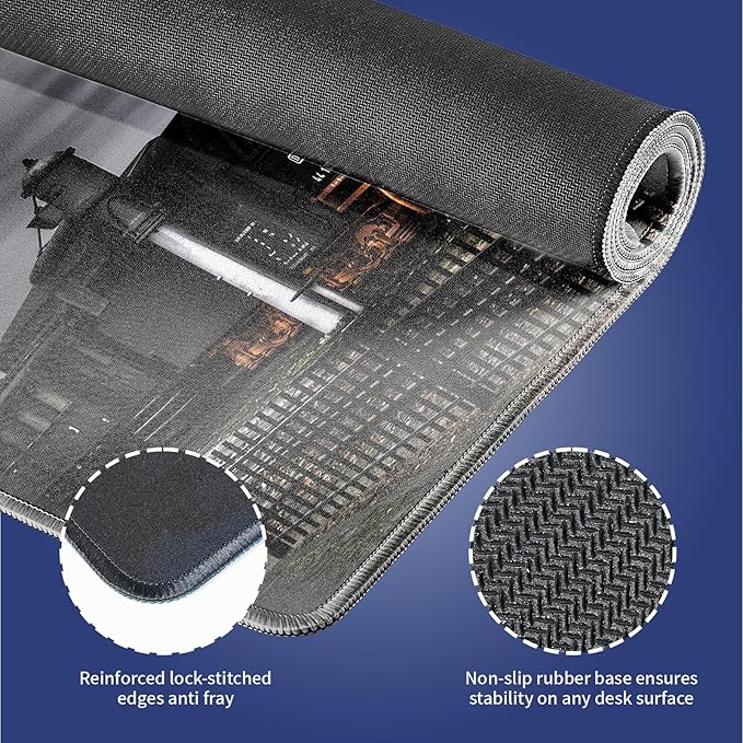 Extra Large Gaming Mouse Pad (31.5" x 11.8") with Durable Stitched Edges – Vintage Steam Locomotive Old Train at a Railway Station, Anti-Slip Base & Smooth Fabric Surface Extended XXL Desk Mat