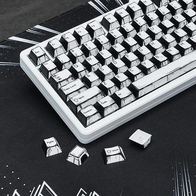 Retro Anime PBT Keycaps-Cherry Key Cap, Manga Japanese Theme Keycaps 60 65 75 100 Percent, 5 Side Dye Sublimation 141 Keys Set for Cherry Gateron MX Switches Keyboards, White (White)