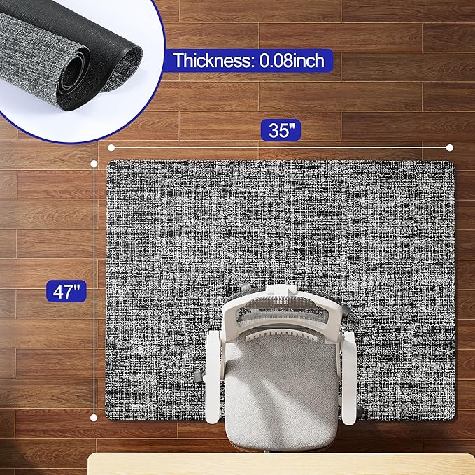Delamu Office Chair Mat for Hardwood Floor, 35"×47" Non-Slip Woven PVC Computer Desk Chair Mat, Heavy Duty Hard Floor Protector for Rolling Chairs, Black White