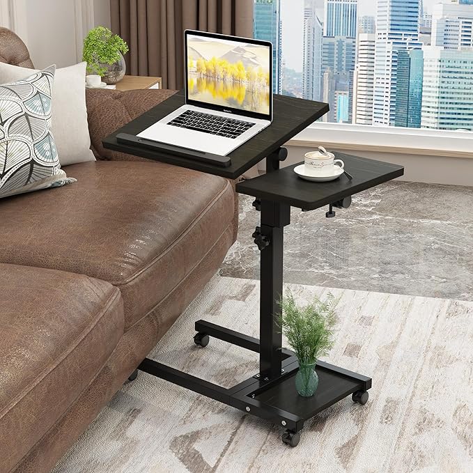 TigerDad Mobile Adjustable Height Laptop Stand PC Portable Laptop Swivel Table Rolling Table with Wheels Caster and Mouse Pad (Dekuwood)
