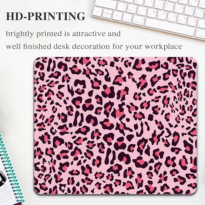 Leopard Mouse Pad Hot Pink Black Aesthetic Mousepad Cheetah Print Desk Laptop Women Girly Computer Gaming Office Cute Small Square Wireless Fashion Accessories Mat Large Desktop Travel