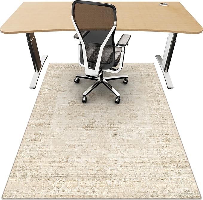 Office Chair Mat for Hardwood Floor, 36"x48" Desk Chair Mat for Home Office, Non-Slip Under Desk Mat Rug for Rolling Chair,Washable Rugs for Gaming Chairs-Beige
