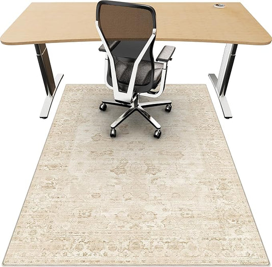 Office Chair Mat for Hardwood Floor, 36"x48" Desk Chair Mat for Home Office, Non-Slip Under Desk Mat Rug for Rolling Chair,Washable Rugs for Gaming Chairs-Beige
