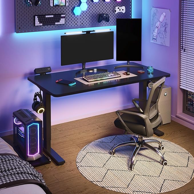 FLEXISPOT EN2 Standing Desk Frame with Clamp Power Strip and Cable Management Tray, Electric Sit Stand Desk Base with Memory Controller for Home and Office (Black Frame Only)