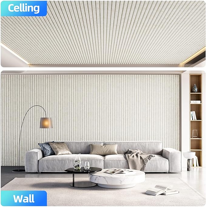 4 Pack Large Acoustic Panels Sound Absorbing with Self-Adhesive, 47.2”*23.6”*0.36” High Density Sound Proof Foam Panels for Walls, 3D Vertical Soundproof Wall Panels for Home Studio Office Decor-Ivory