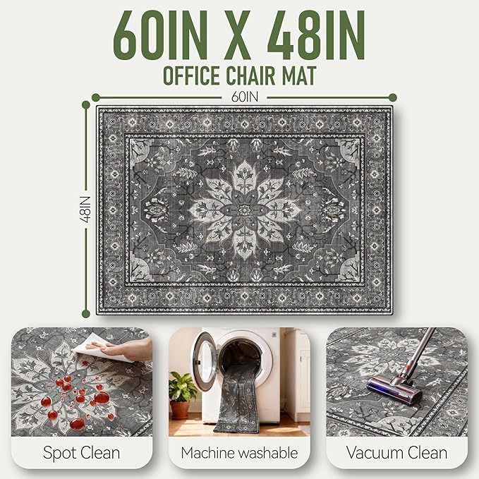 48"x60" Office Chair Mat for Hardwood, Under Desk Chair Mat for Home Office, Anti-Slip Office Rugs for Rolling Chairs, Floor Protector Washable Rugs Charcoal Gray